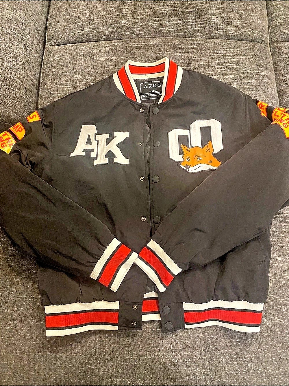 AKOO The Foxes Jacket Men's Varsity Jacket Black & Red Large